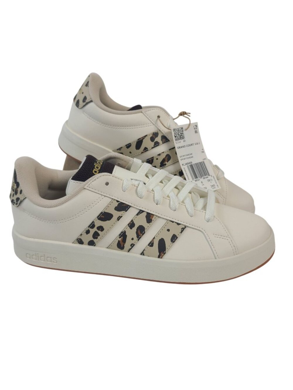 NEW Adidas Grand Court 3.0 J Leopard Print Sneakers Women's Sz 6.5 Beige & Black
